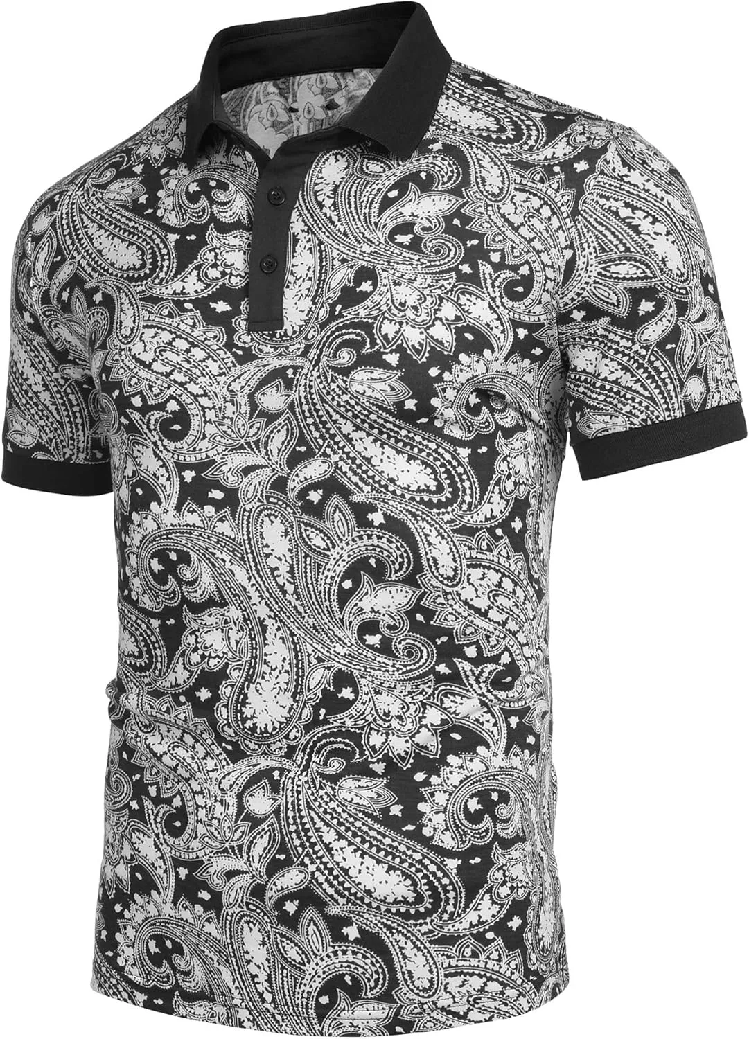 COOFANDY Mens Casual Short Sleeve Polo Shirts Slim Fit Paisley Polo T Shirts Floral Print Shirt