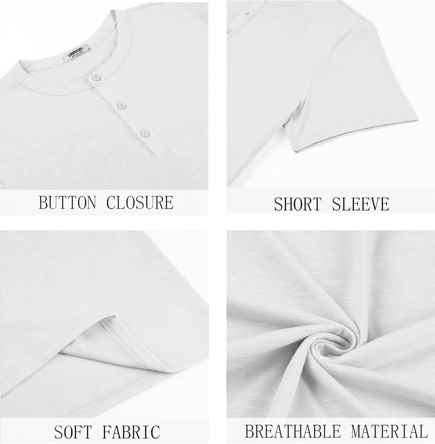 COOFANDY Men's Henley Shirts Short Sleeve Casual Basic Henley Tee Summer Button Lightweight Stretch T Shirts