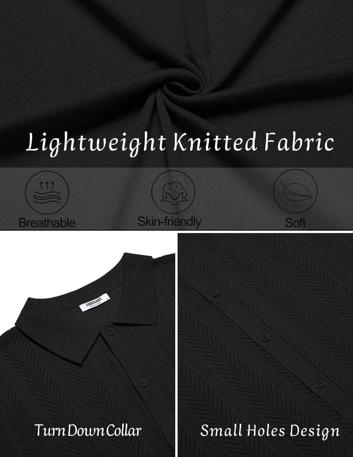 COOFANDY Mens Knit Button Down Shirts Short Sleeve Vintage Polo Shirt Casual Vacation Beach Shirts