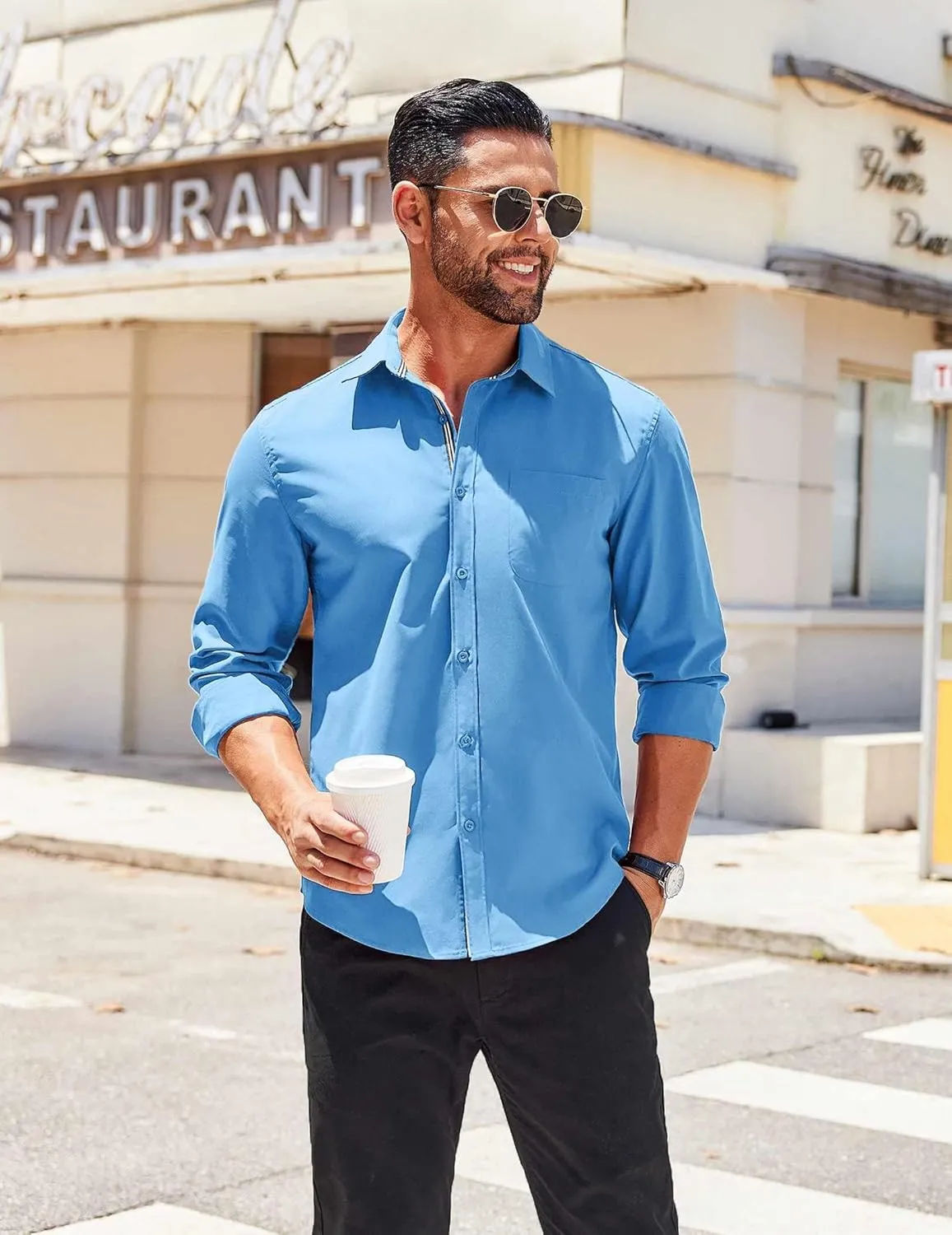 COOFANDY Men's Long Sleeve Casual Button Down Shirts Untucked Shirts for Men Regular Fit Dress Shirt