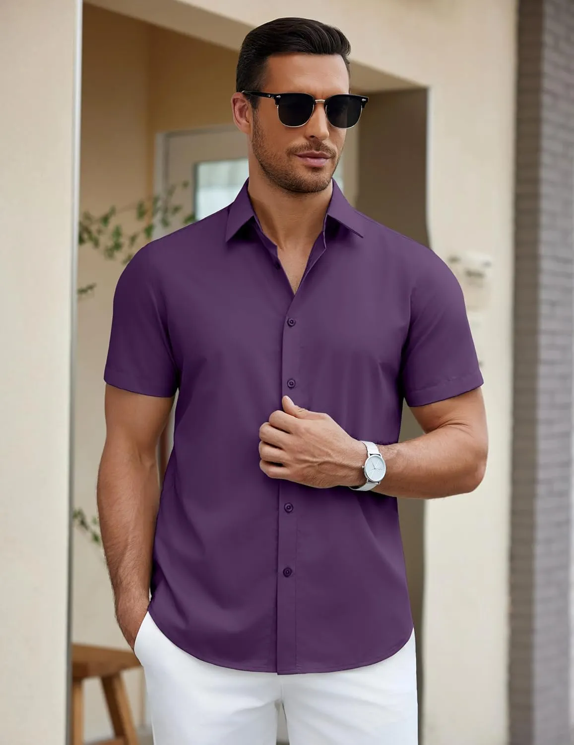 COOFANDY Men's Short Sleeve Dress Shirts Casual Button Down Wrinkle Free Regular Fit Business Untucked Shirts
