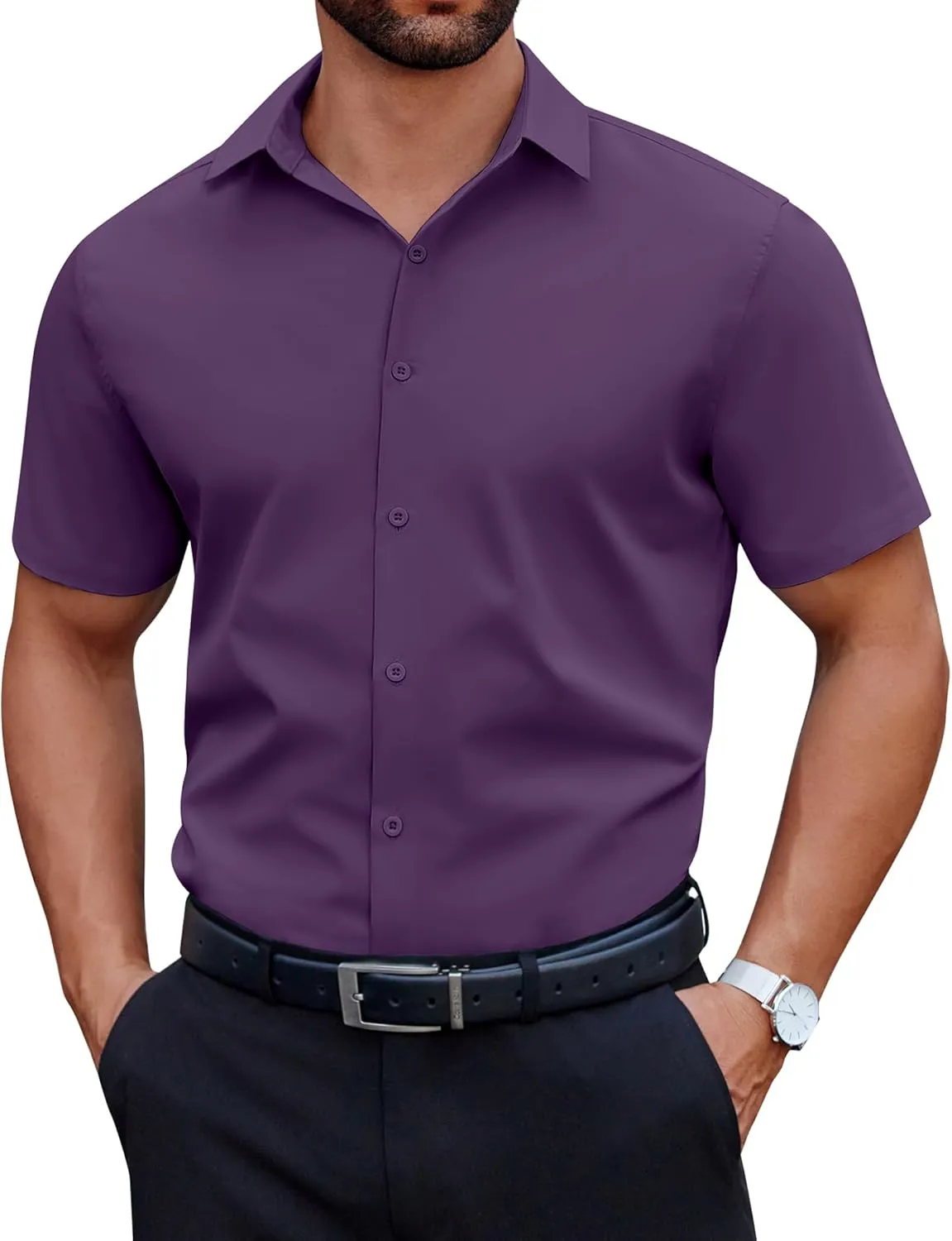 COOFANDY Men's Short Sleeve Dress Shirts Casual Button Down Wrinkle Free Regular Fit Business Untucked Shirts