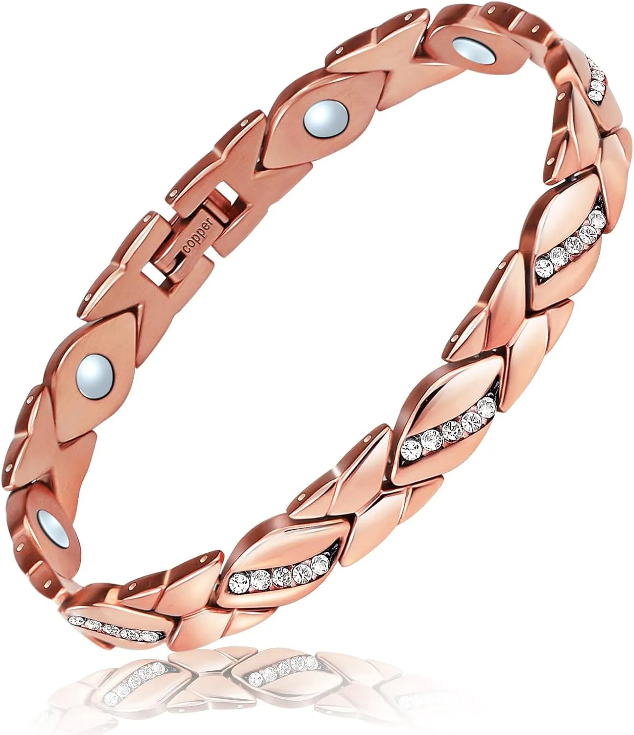 Copper Bracelet for Women Pure Copper Crystal Bracelets Link Chain Charm Christmas Jewelry Gift 3500 Gauss with Adjust Tool