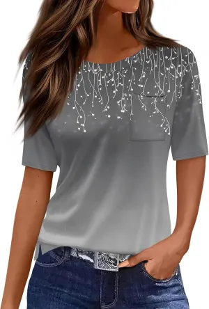 COTECRAM Summer Tops for Women 2025 Casual Crewneck Short Sleeve T-Shirts Loose Fit Dressy Blouses Western Boho Graphic Tees