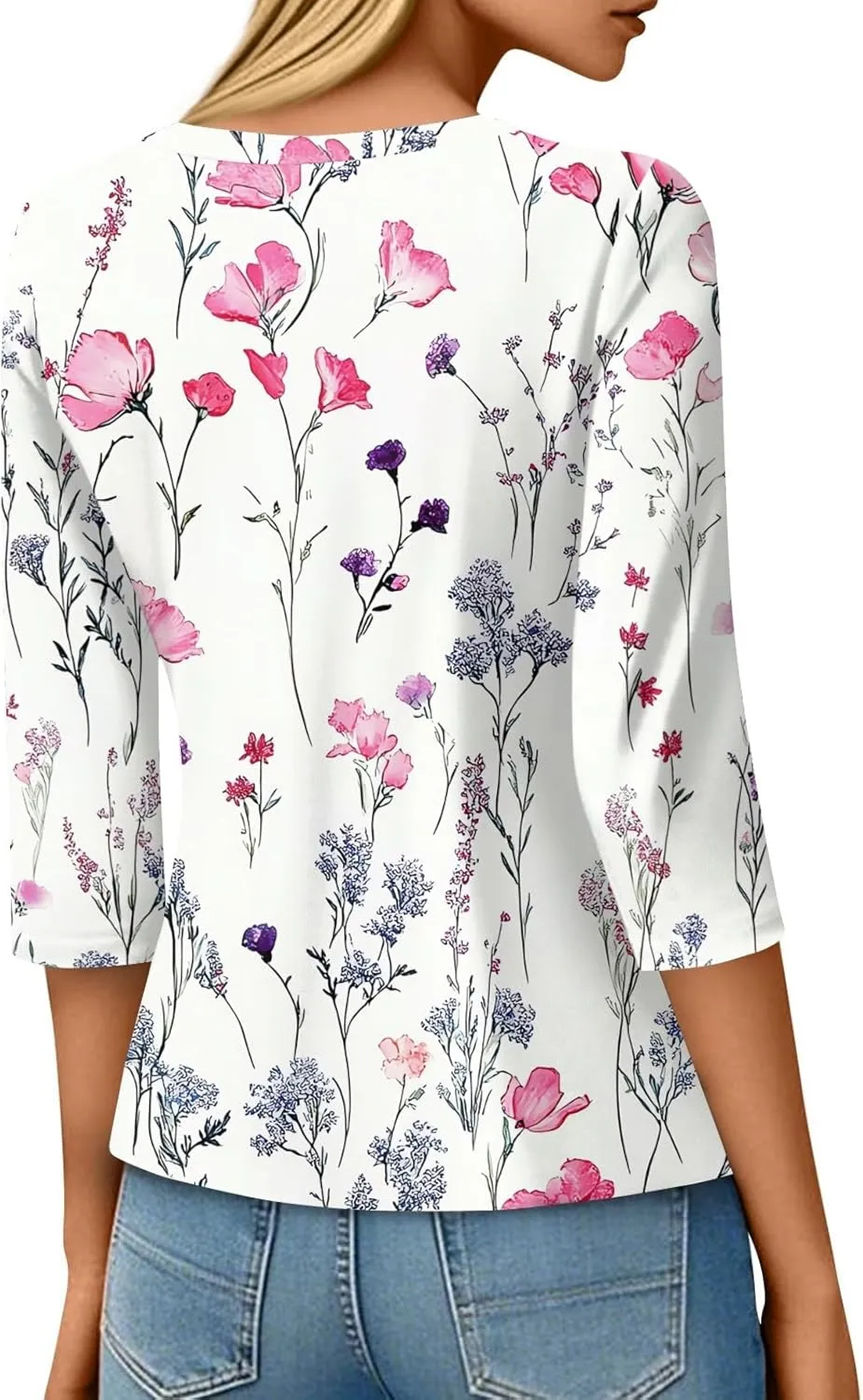 COTECRAM Womens Casual 3/4 Lenght Sleeve Tops Trendy Loose Shirts Crewneck Printed Cute Blouse Graphic Tees Tunics