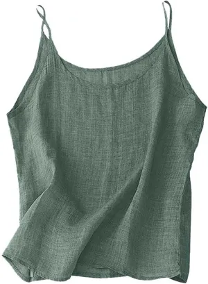 Cotton Linen Camisole Tops for Women 2025 Spaghetti Strap Loose Fit Tank Top Cami Summer Casual Sleeveless Shirts