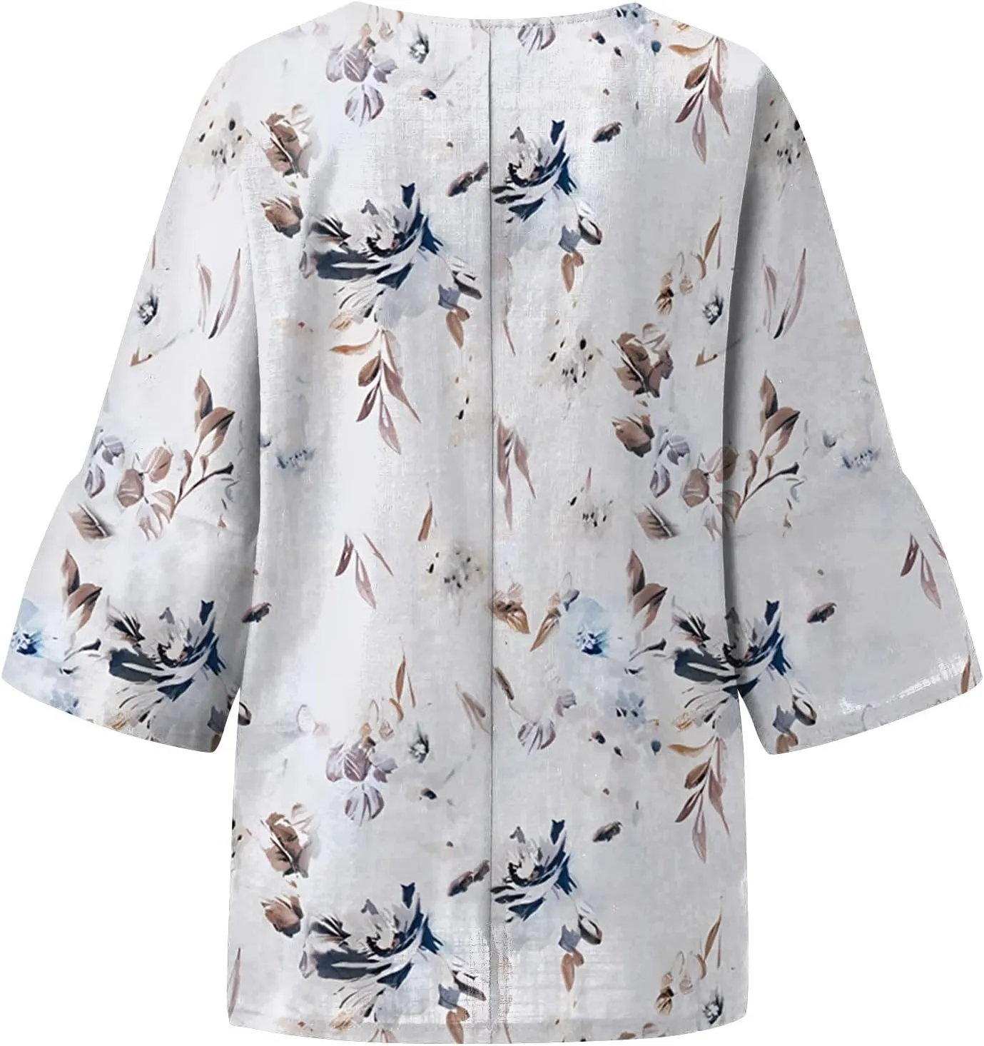 Cotton Linen Tops for Women Loose Fit Boho Solid Tunic Tops 2024 Summer Casual Elbow Sleeve Side Slit Blouse, Beige