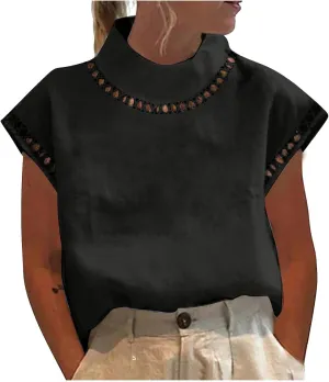 Cotton Tshirts for Women Elegant Cap Sleeve Solid Cotton Linen Tops Summer Fashion Blouse Going Out Trendy Clothes
