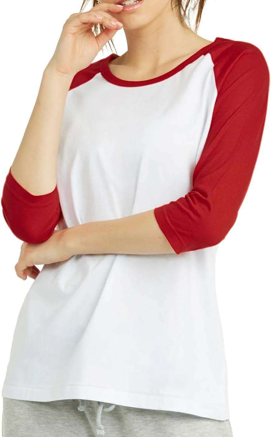 Cottonbell Women's Baseball Quarter Sleeve Tee Shirt