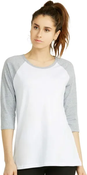 Cottonbell Women's Baseball Quarter Sleeve Tee Shirt