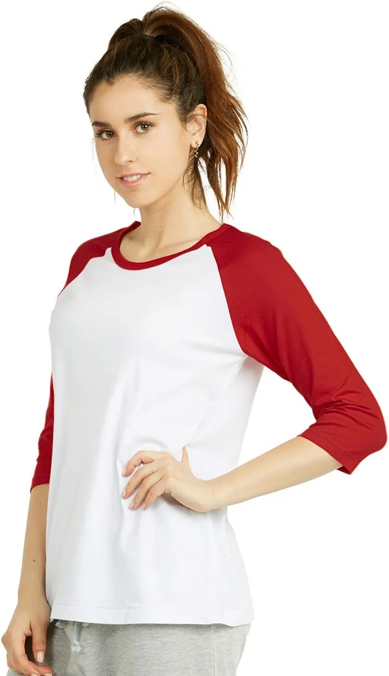 Cottonbell Women's Baseball Quarter Sleeve Tee Shirt