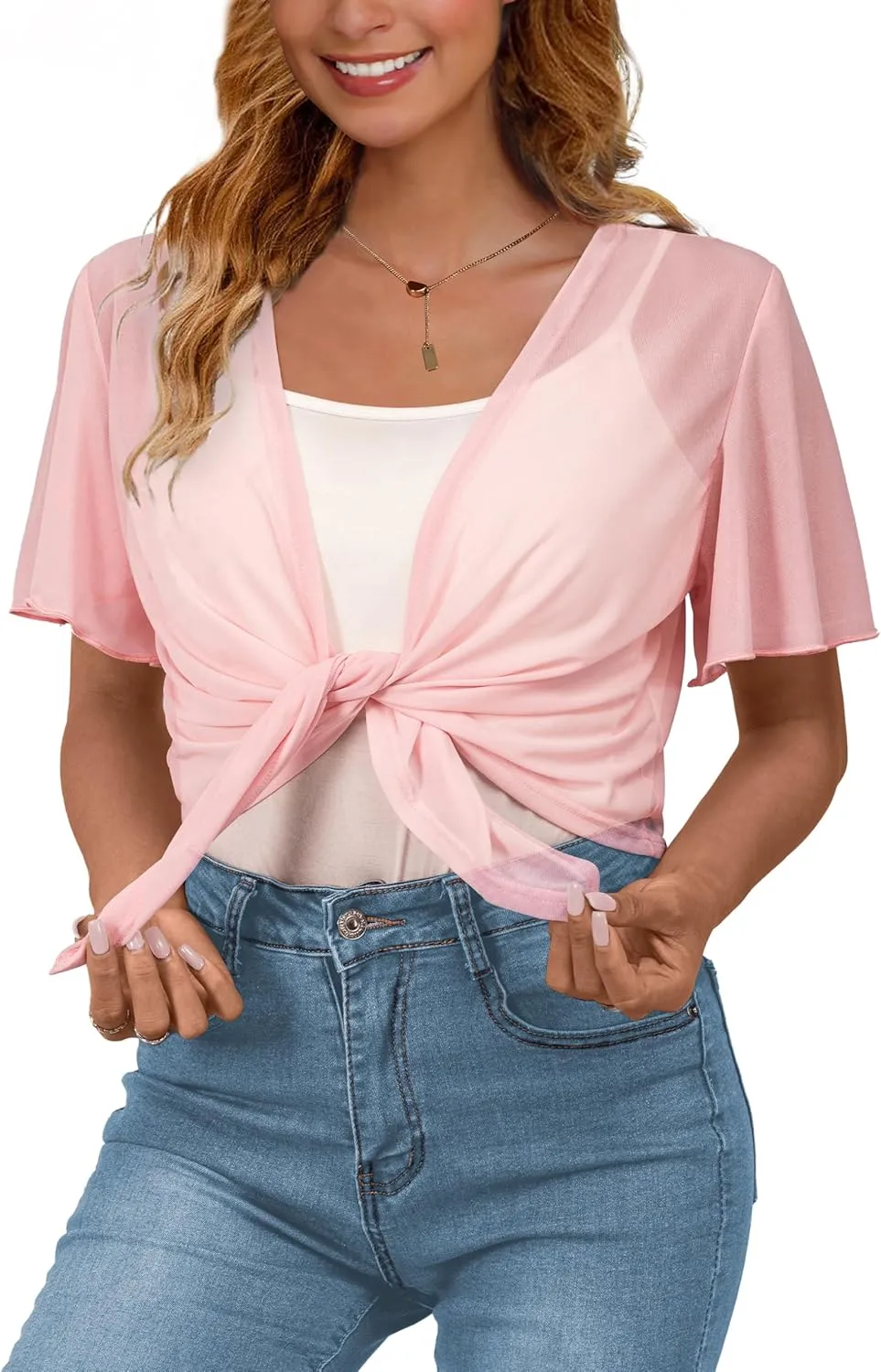CPOKRTWSO Women's Cardigan Summer Lightweight Casual Short Sleeve Sheer Cardigans for Women Open Front Cover Ups(S-XL)
