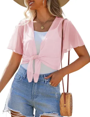 CPOKRTWSO Women's Cardigan Summer Lightweight Casual Short Sleeve Sheer Cardigans for Women Open Front Cover Ups(S-XL)