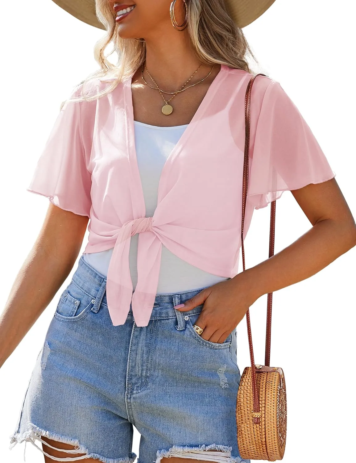 CPOKRTWSO Women's Cardigan Summer Lightweight Casual Short Sleeve Sheer Cardigans for Women Open Front Cover Ups(S-XL)