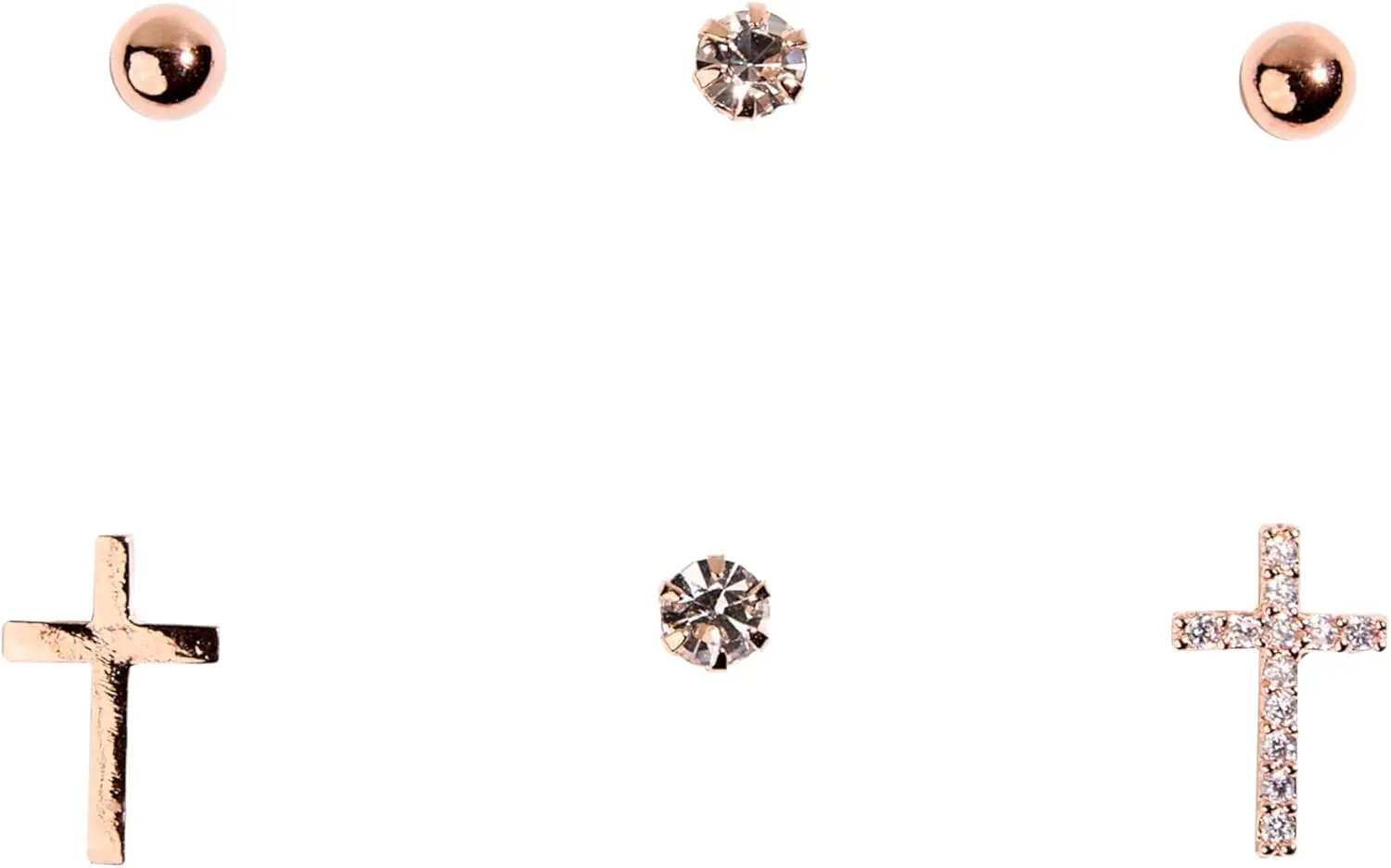Cross Stud Earring Set for Women  6-Piece Mismatched Earrings in Rose Gold with CZ Accents | Trendy Minimalist Earring Pack | Rose Gold-Plated