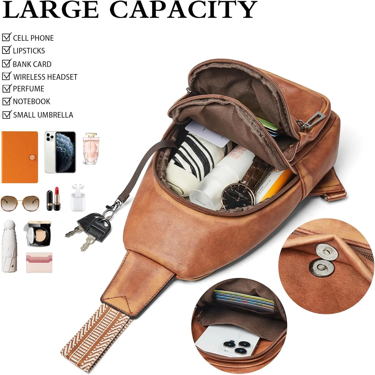 Crossbody Bags for Women Men Sling Bag 5 Pockets Fanny Pack Sling Backpack Chest Daypack Travel Purse Anti Theft
