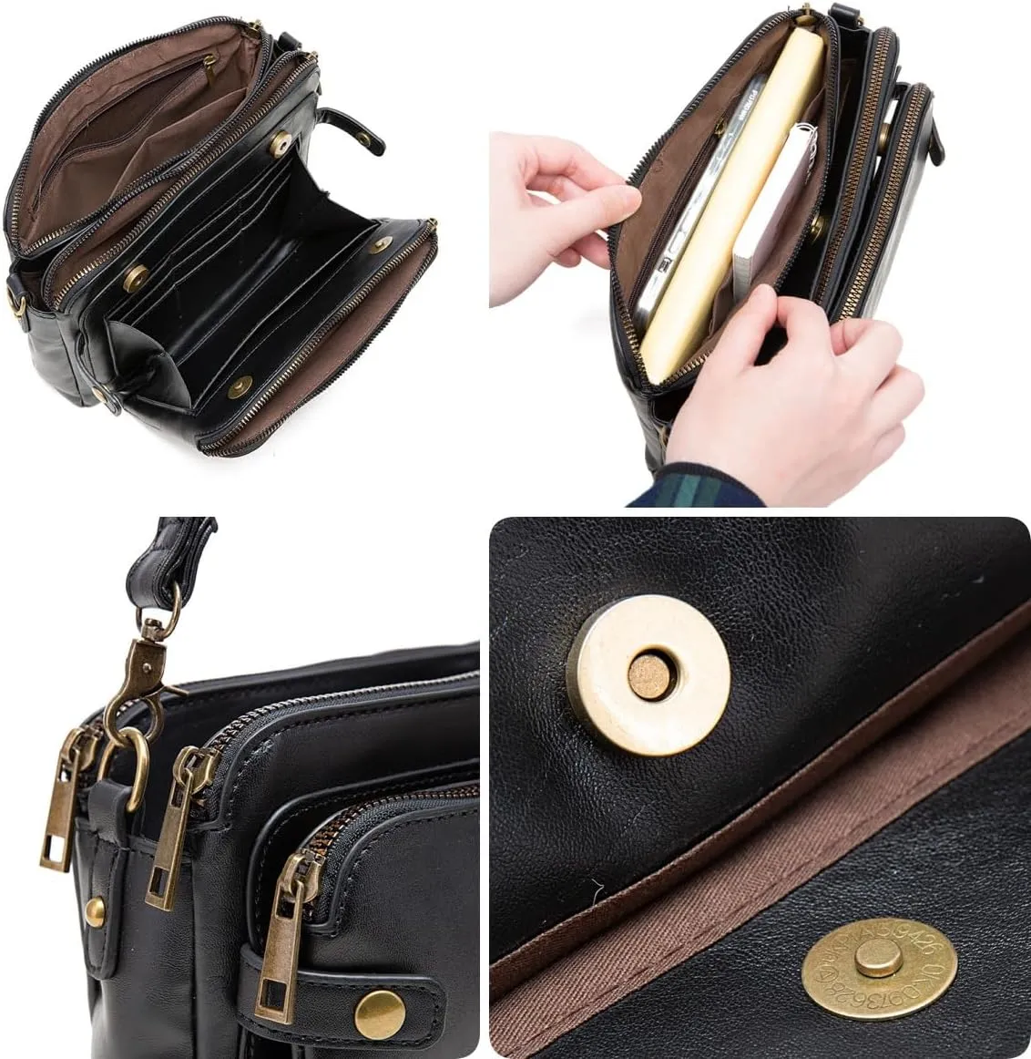 Crossbody Leather Bag Purse for Women Trendy Ladies Large Capacity Three Layer Shoulder Bag Clutch Hobo Handbag Travel