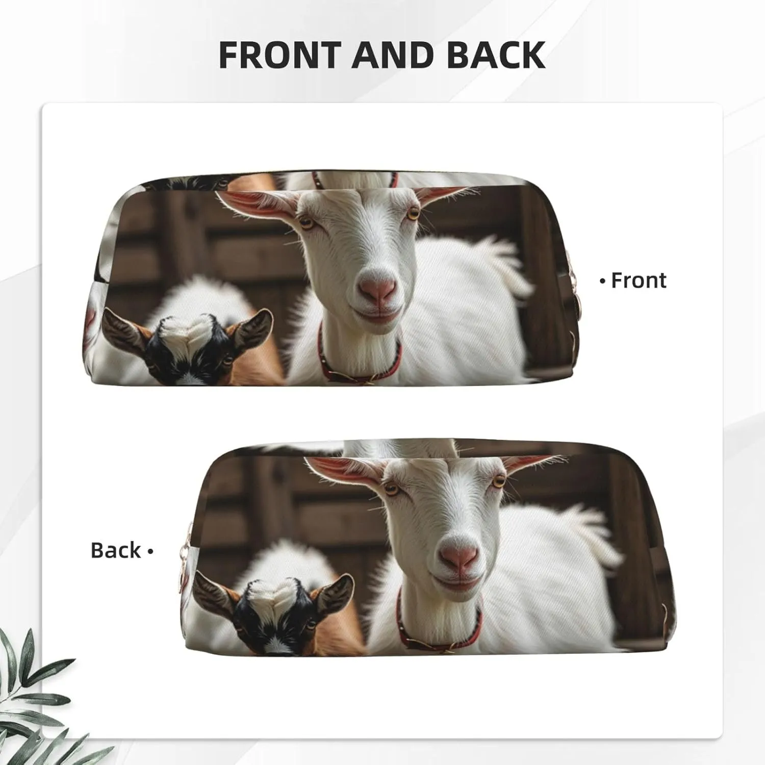Cute Goat Makeup Bag for Women Men Pencil Pouch Travel Small Cosmetic Bag Zippered Toiletry Bags Aesthetic Pen Bags Trendy Storage Bags Leather Coin Pouch Purse