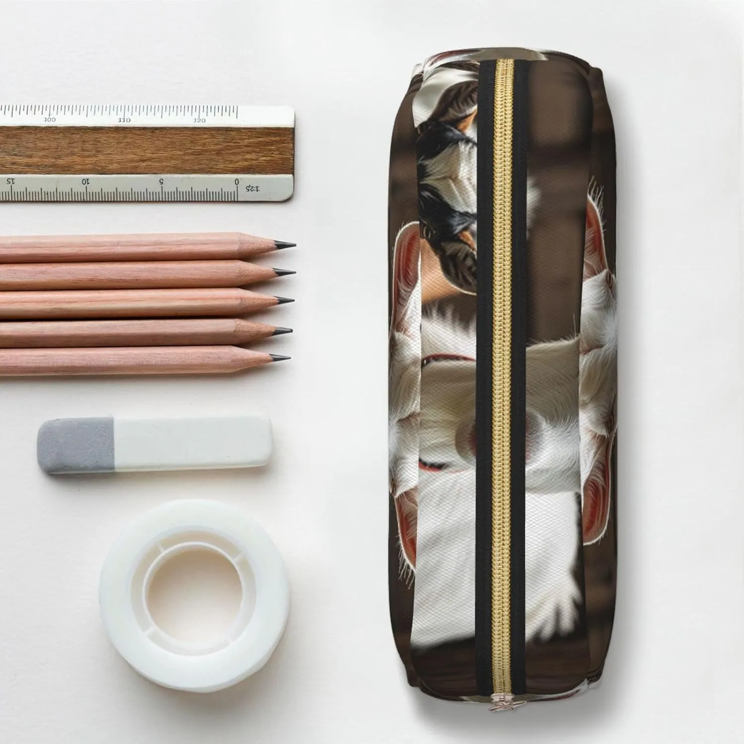 Cute Goat Makeup Bag for Women Men Pencil Pouch Travel Small Cosmetic Bag Zippered Toiletry Bags Aesthetic Pen Bags Trendy Storage Bags Leather Coin Pouch Purse