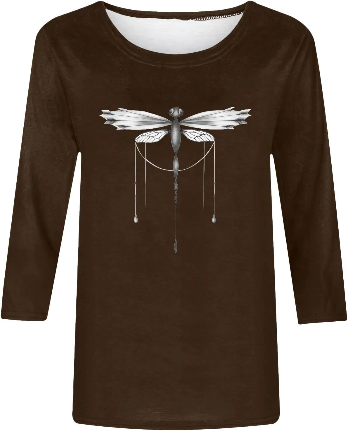 Cute Graphic 3/4 Sleeve Tops for Women Causal 2024 Summer Three Quarter Elbow Length Dragonfly Print Shirt Blouse