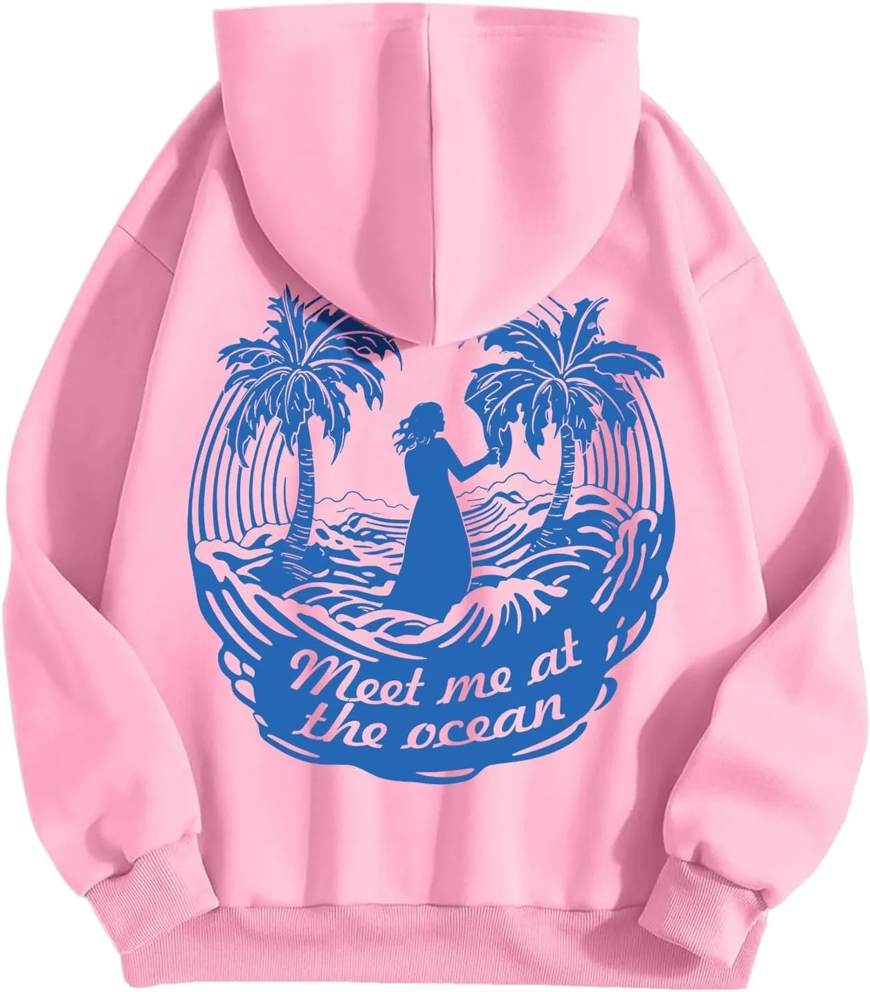 Cute Hoodies Womens Pink Graphic Oversized Hoodies Letter Print Casual Long Sleeve Drawstring Pullover Tops