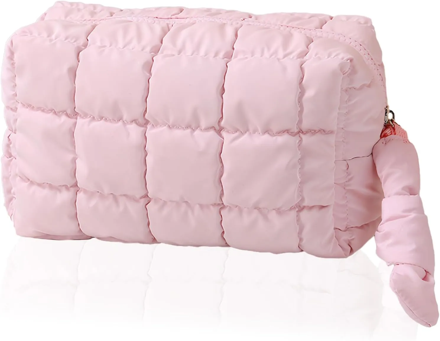 Cute Makeup Bag,Quilted Makeup Bag Cosmetic Bag,Pink Puffy Makeup Bag with Zipper,Makeup Bag for Purse,Travel Toiletry Bag Puffer Checkered Makeup Pouch,Organize Cosmetics and Toiletries (Pink)