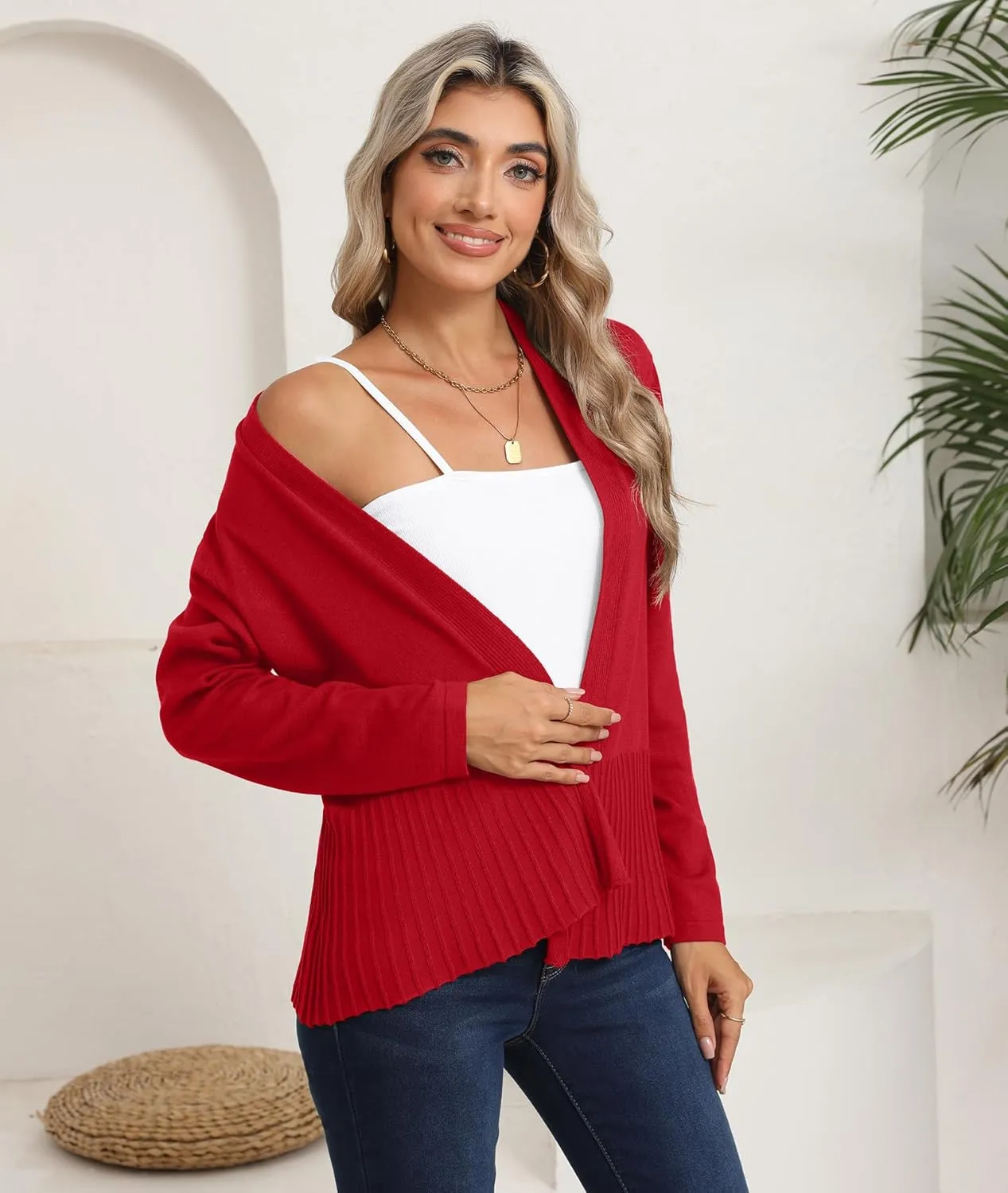 CZYINXIAN Women's Casual Long Sleeves Cropped Cardigan Trendy Open Front Knit Cardigans Outwear