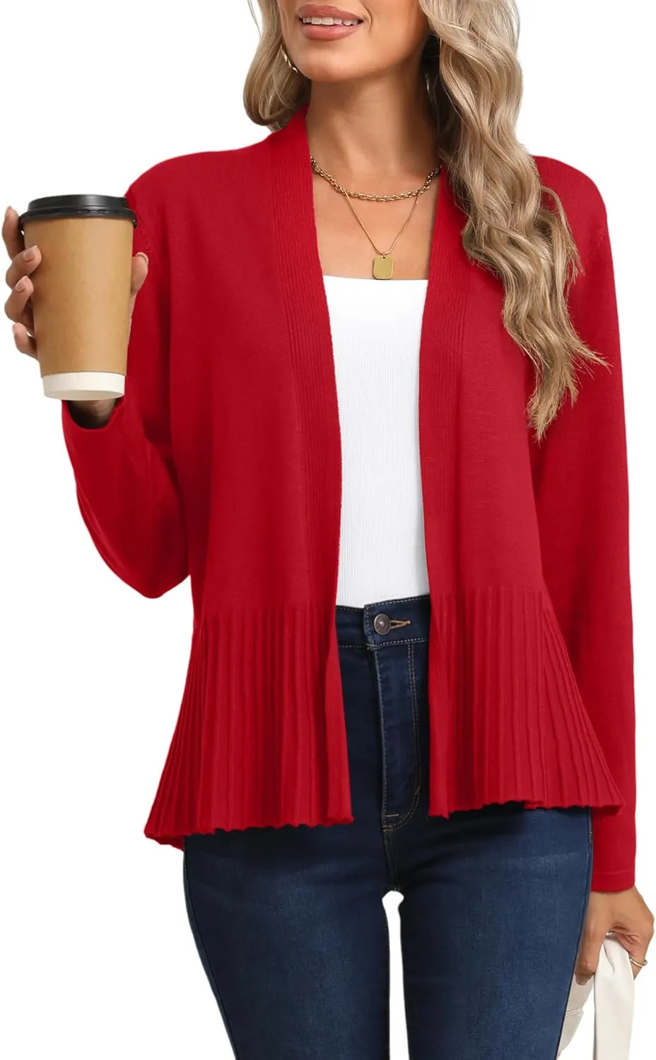 CZYINXIAN Women's Casual Long Sleeves Cropped Cardigan Trendy Open Front Knit Cardigans Outwear
