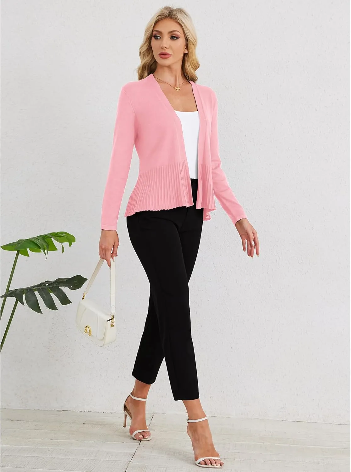CZYINXIAN Women's Casual Long Sleeves Cropped Cardigan Trendy Open Front Knit Cardigans Outwear