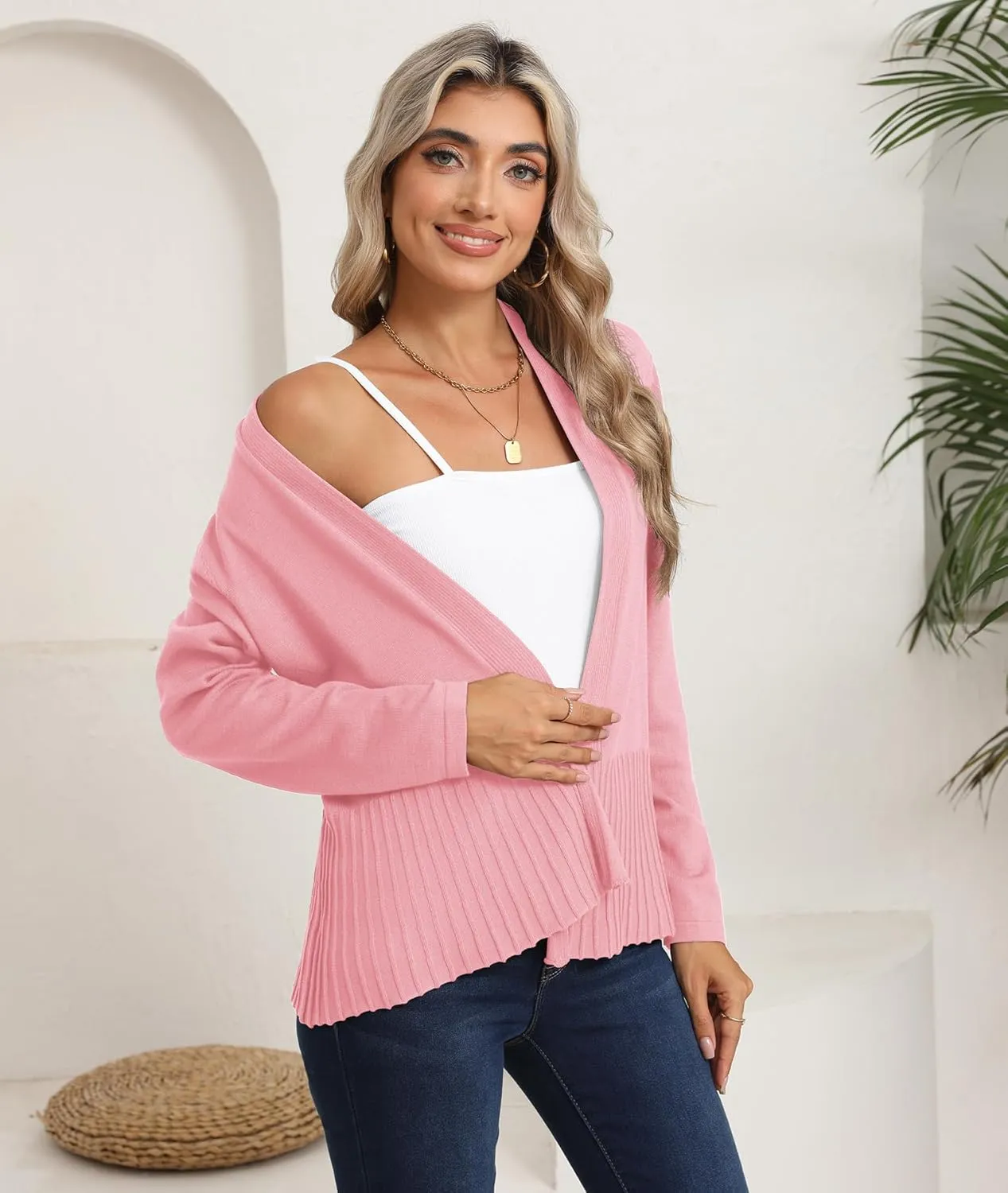 CZYINXIAN Women's Casual Long Sleeves Cropped Cardigan Trendy Open Front Knit Cardigans Outwear