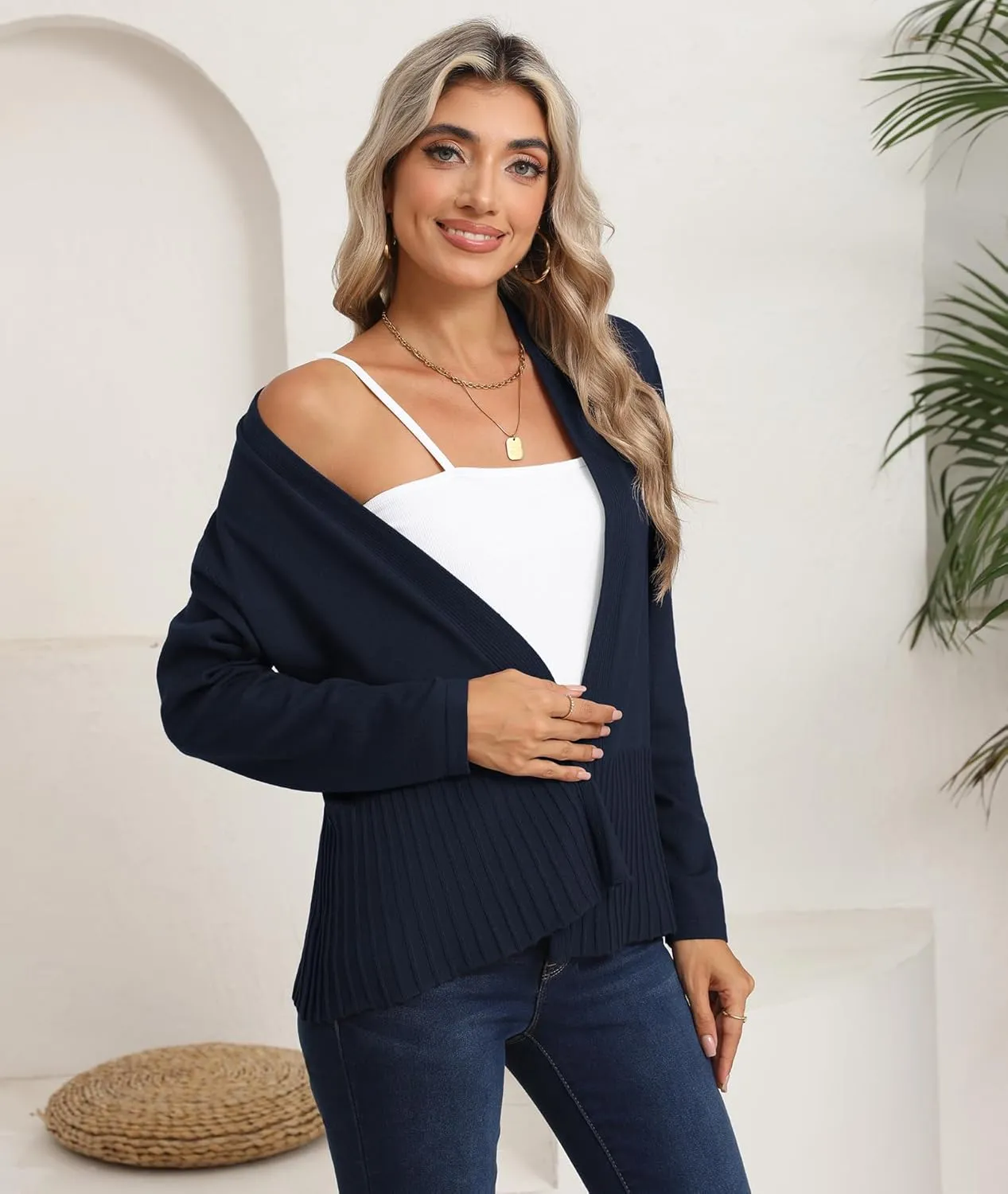 CZYINXIAN Women's Casual Long Sleeves Cropped Cardigan Trendy Open Front Knit Cardigans Outwear