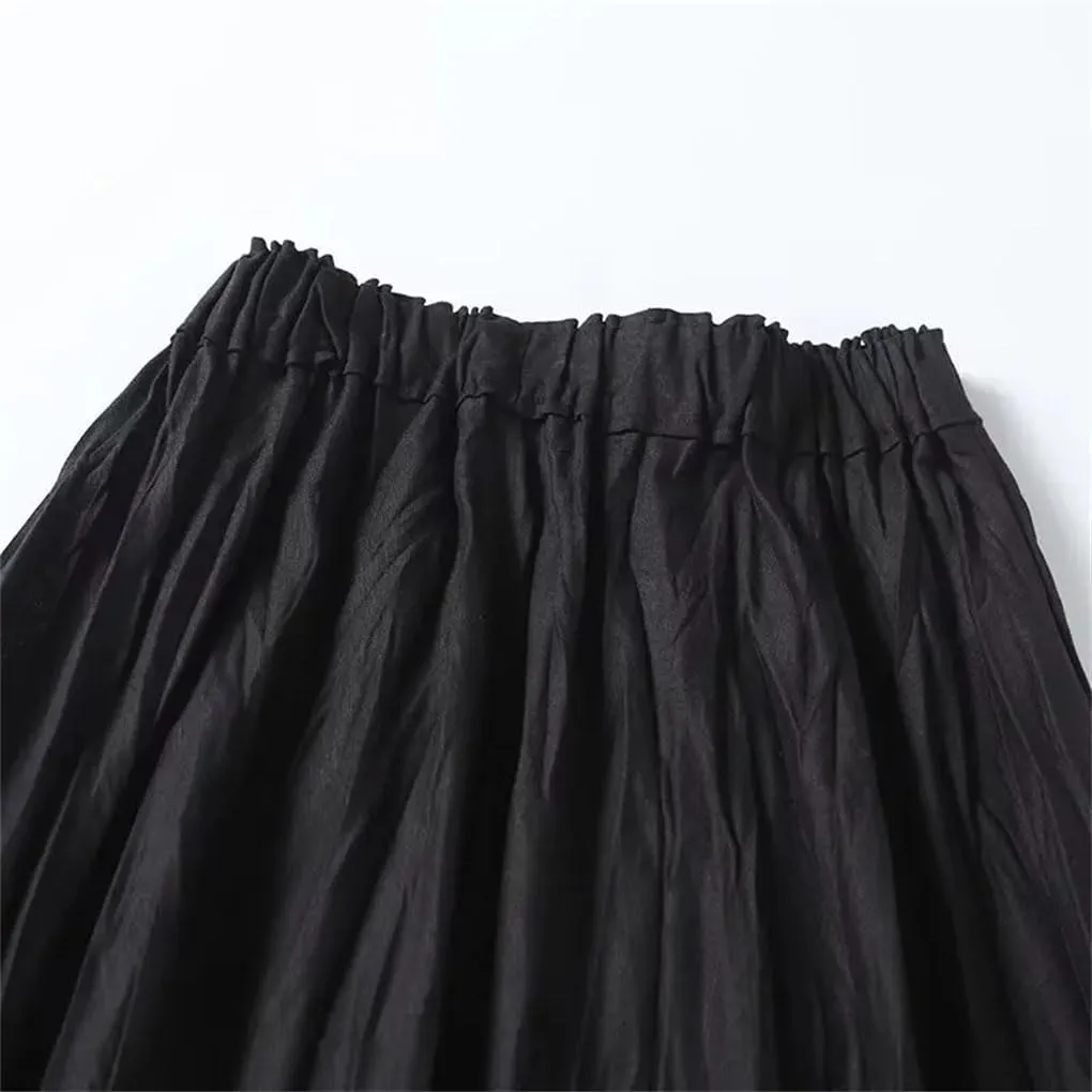 DBFBDTU Women Pleated Skirt Elastic Waist Casual Loose Skirts Solid High Waist Midi Skirts