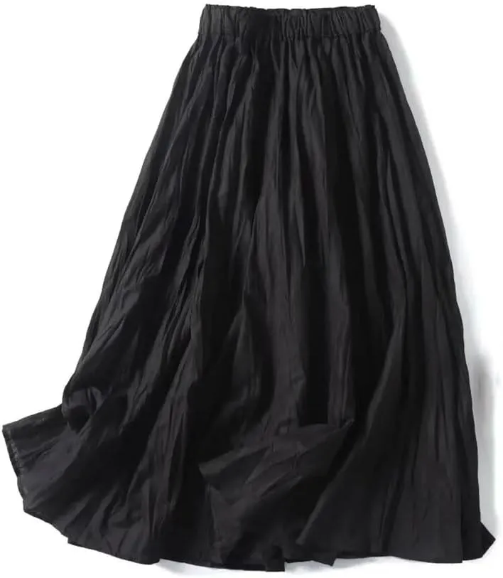 DBFBDTU Women Pleated Skirt Elastic Waist Casual Loose Skirts Solid High Waist Midi Skirts