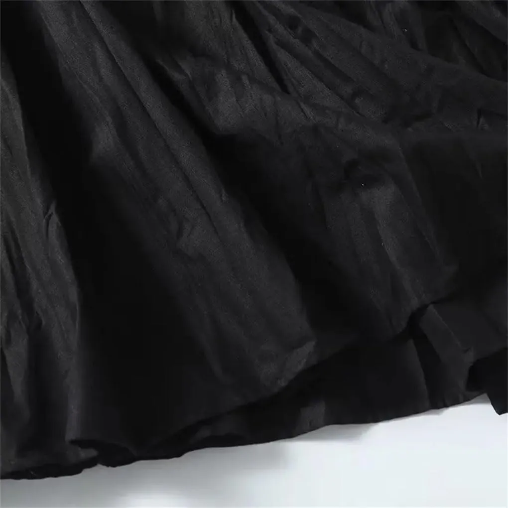 DBFBDTU Women Pleated Skirt Elastic Waist Casual Loose Skirts Solid High Waist Midi Skirts