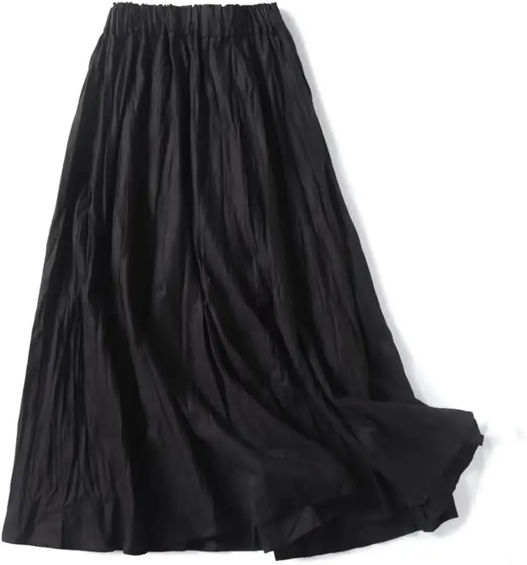 DBFBDTU Women Pleated Skirt Elastic Waist Casual Loose Skirts Solid High Waist Midi Skirts