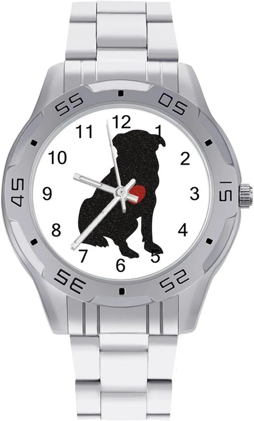 Dog Heart Stainless Steel Metal Strap Simple Business Watches for Men Easy Reader Work Casual Watch