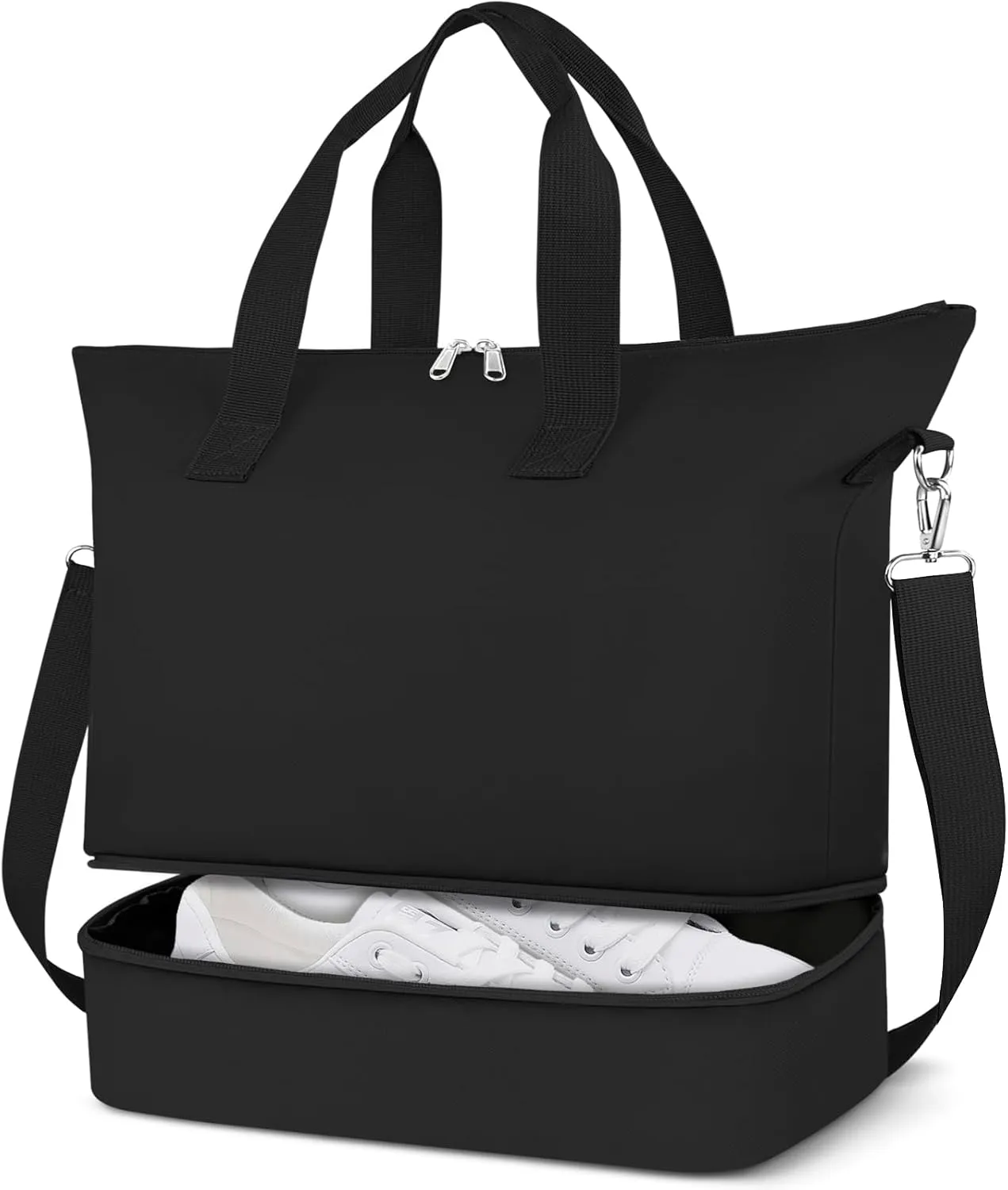 Duffel Bag for Women Men,Carry-On Weekender Overnight Bag with Shoe Compartment for Travel,Personal Item Gym Sports (Black)