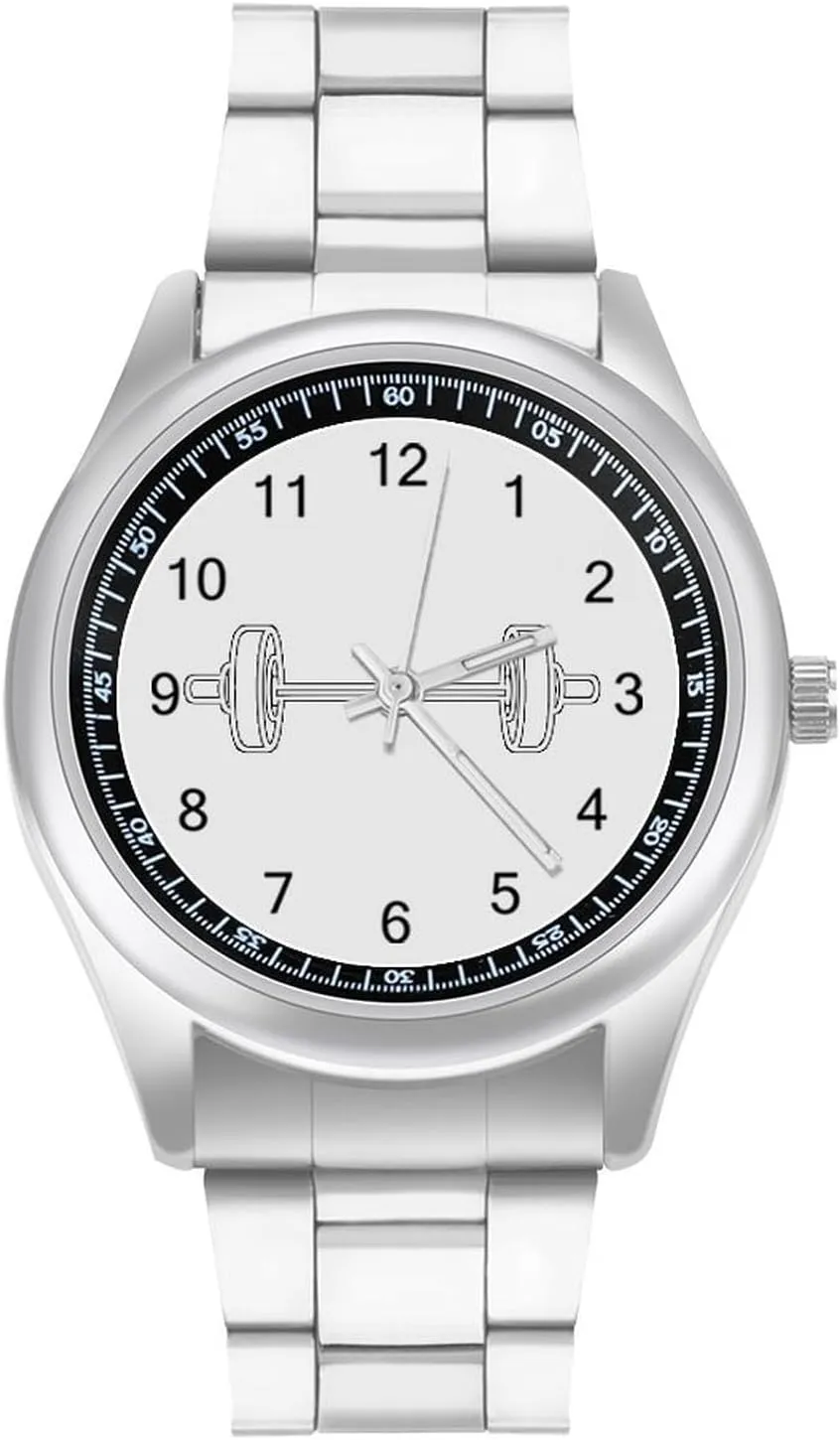 Dumbbell Weight Lifting Stainless Steel Strap Simple Business Watches for Men Easy Reader Work Casual Watch