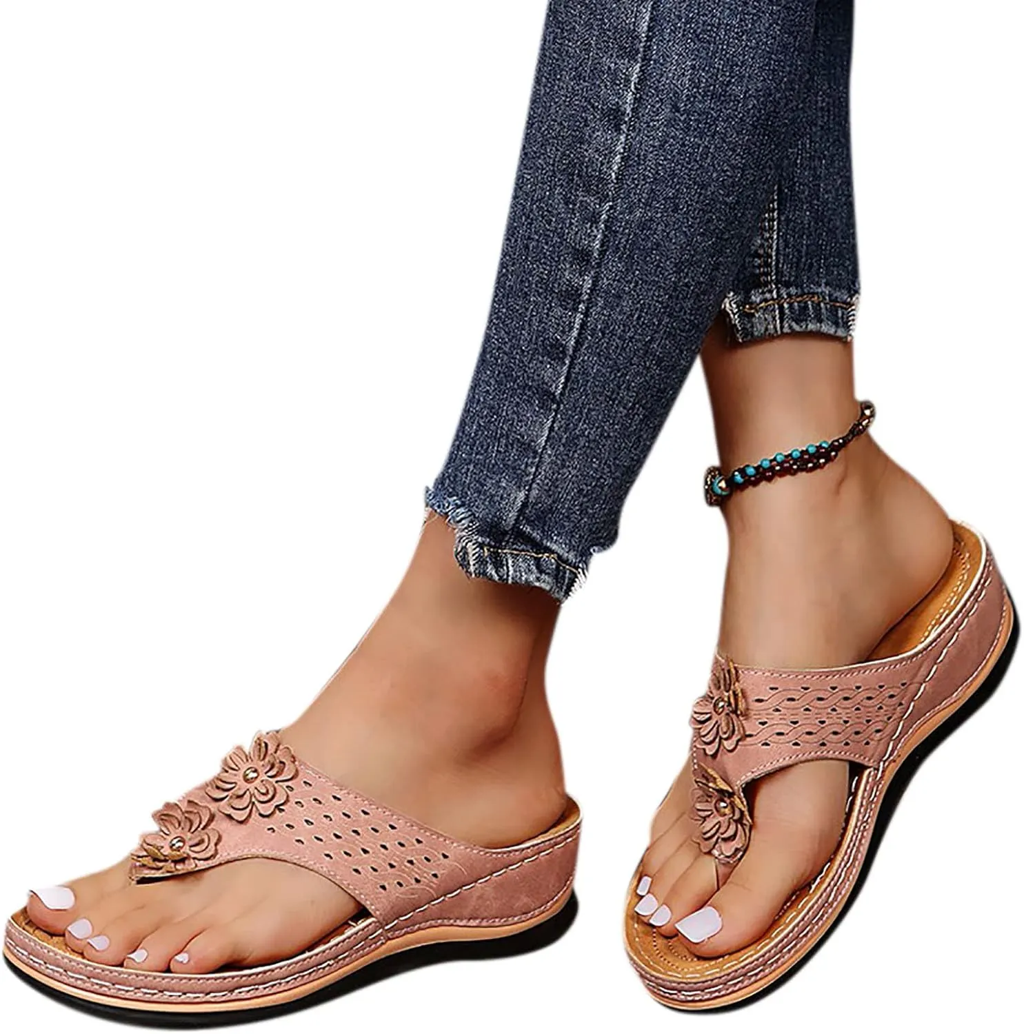 Eduavar Dressy Sandals Women, Sandals Women Dressy Summer Comfy Flip Flops Sandals Breathable Open Toe Flat Sandals