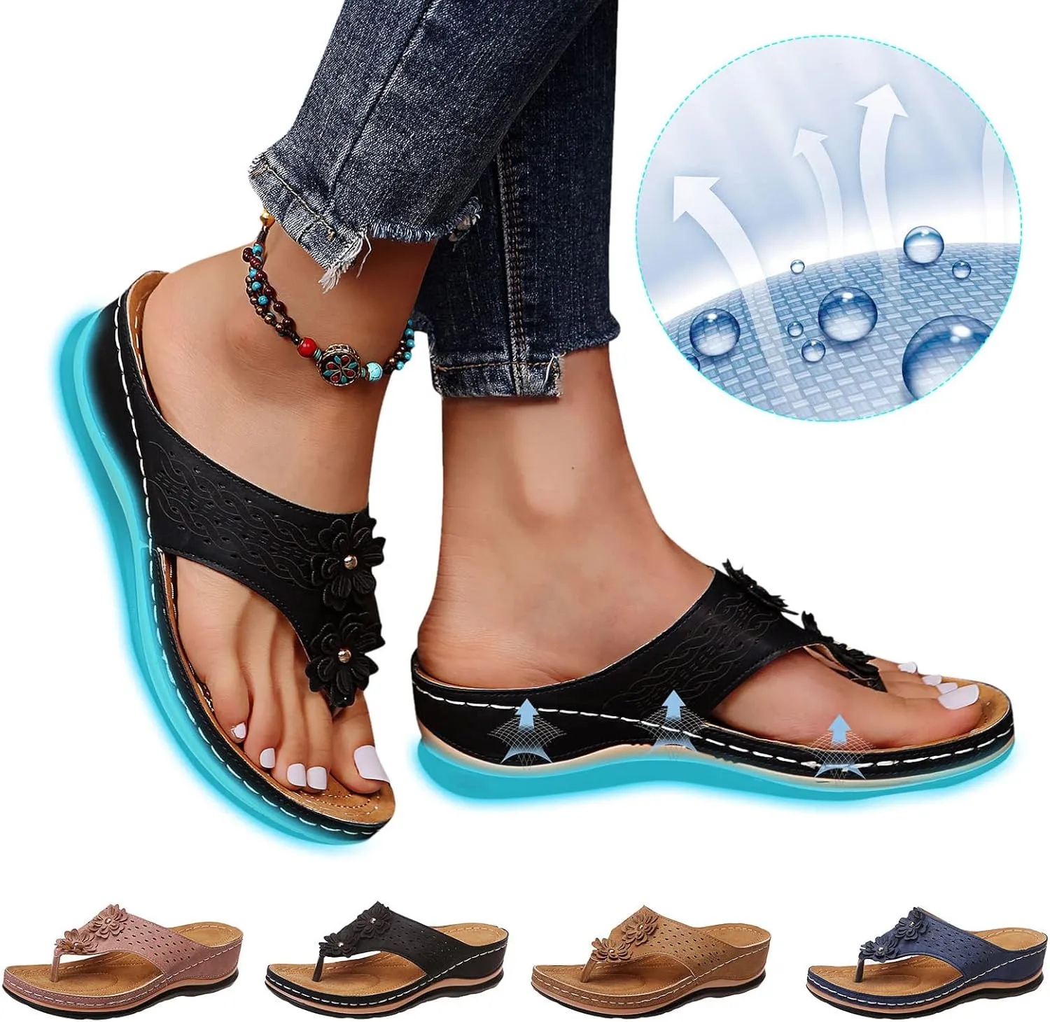 Eduavar Dressy Sandals Women, Sandals Women Dressy Summer Comfy Flip Flops Sandals Breathable Open Toe Flat Sandals