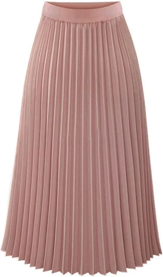 Elegant Solid Midi Skirt Waist Elastic Pleated Womens Maxi Skirt Trendy Elegant Skirt