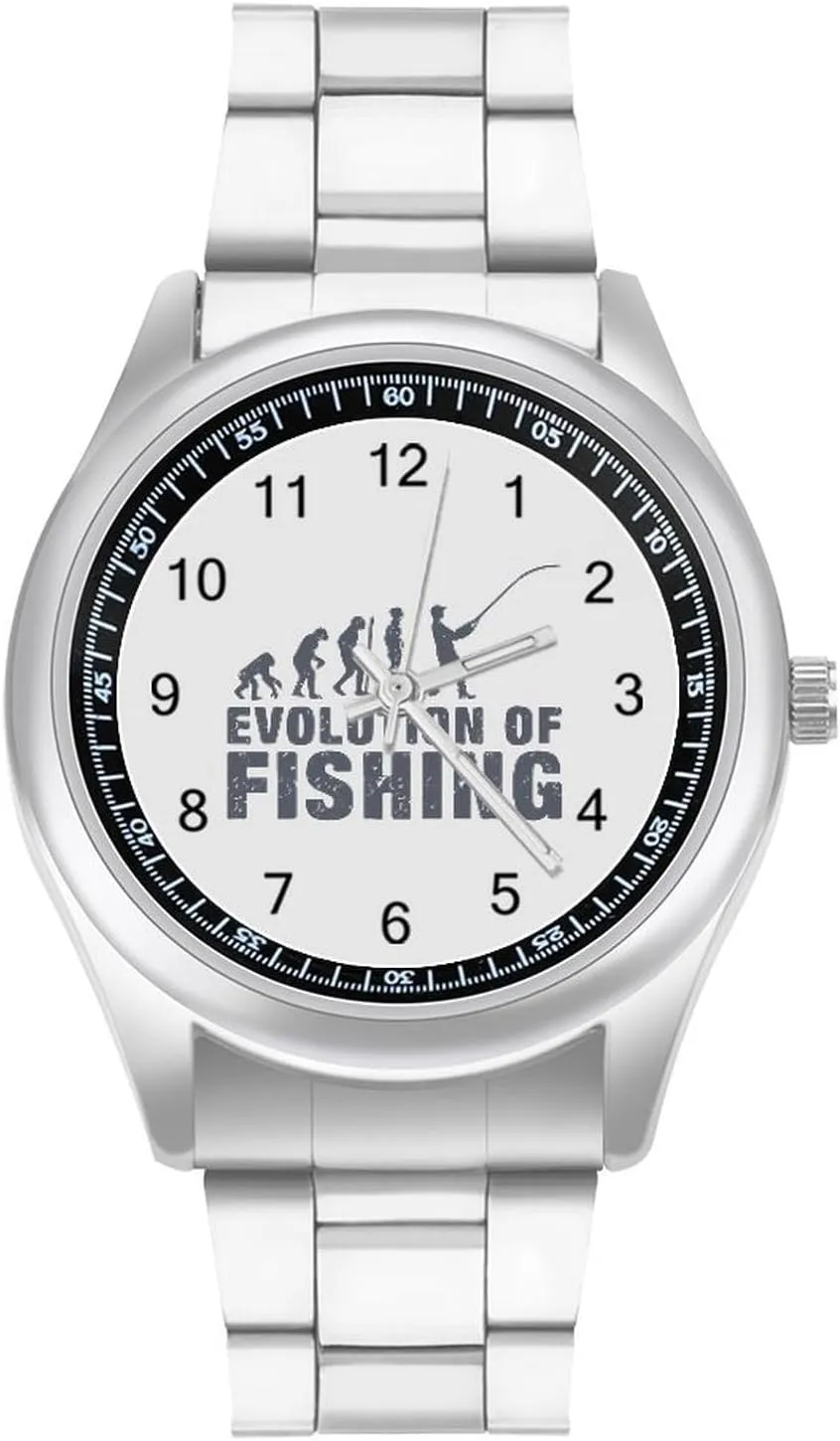 Evolution Fishing Stainless Steel Strap Simple Business Watches for Men Easy Reader Work Casual Watch