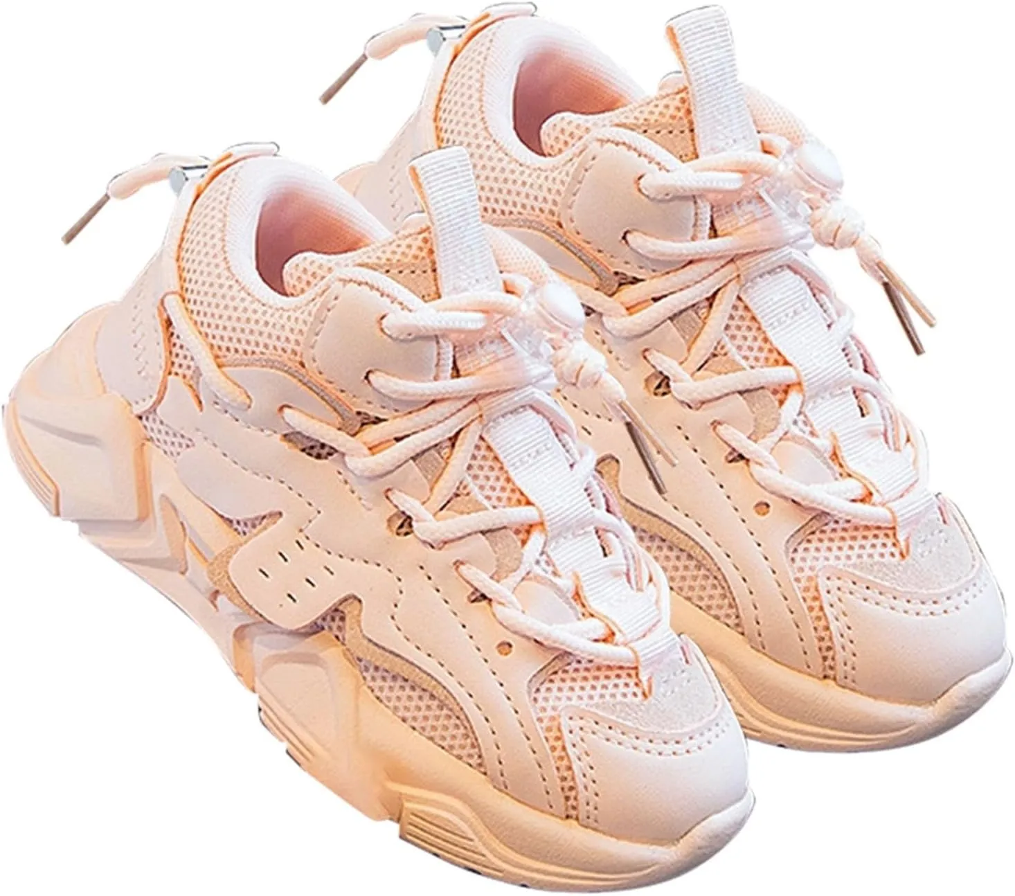 Fashion Boys Basketball Shoes Sport Shoes Solid Mesh and Leather Finish Platform Button Adjustable Sneakers