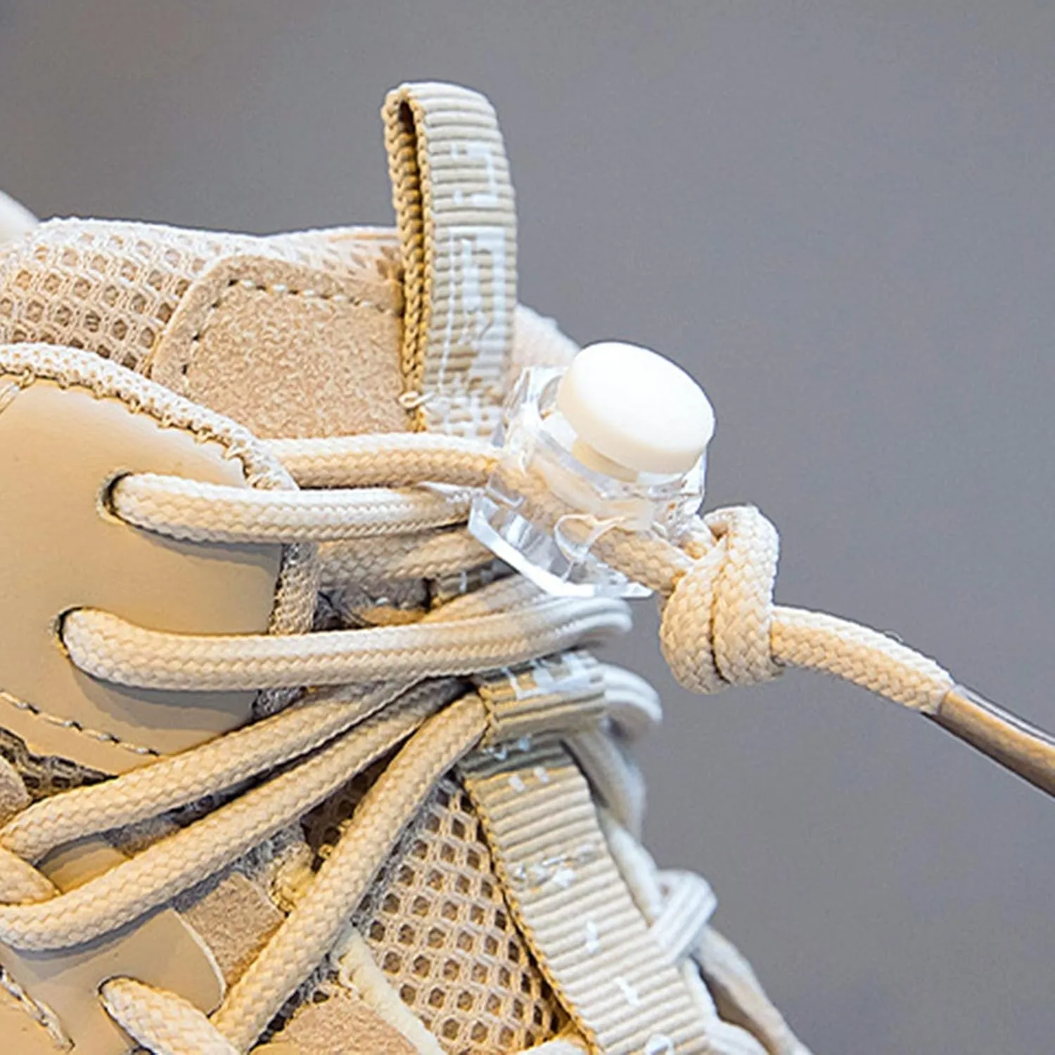 Fashion Boys Basketball Shoes Sport Shoes Solid Mesh and Leather Finish Platform Button Adjustable Sneakers