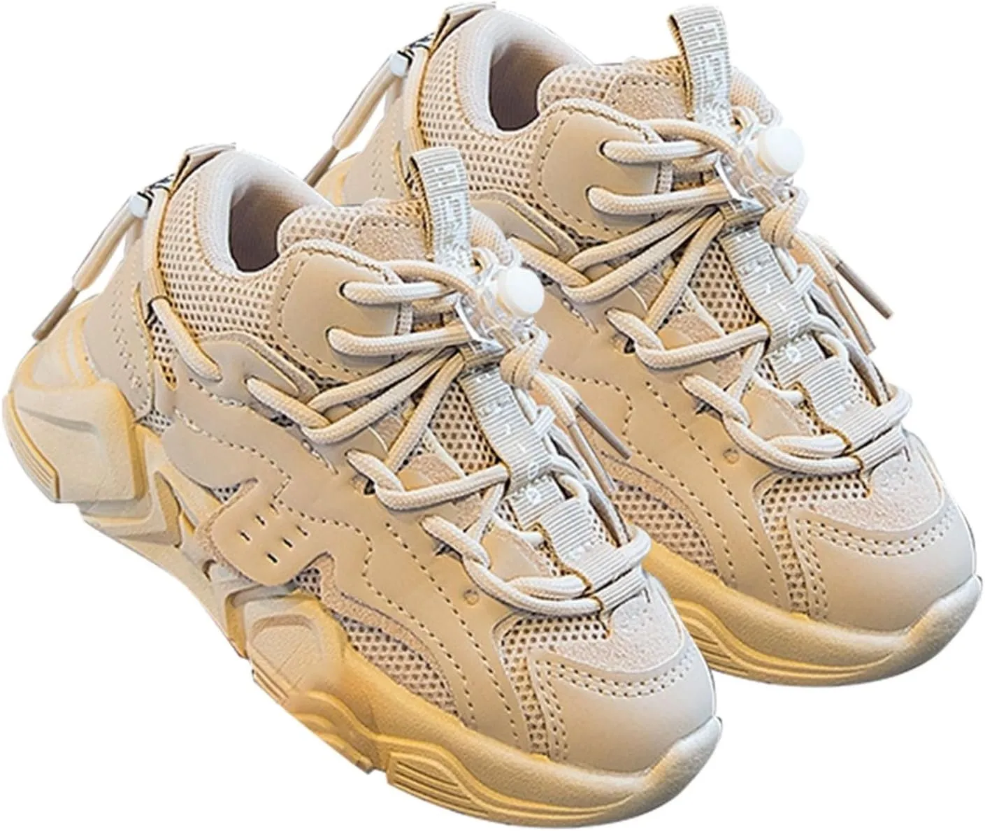 Fashion Boys Basketball Shoes Sport Shoes Solid Mesh and Leather Finish Platform Button Adjustable Sneakers