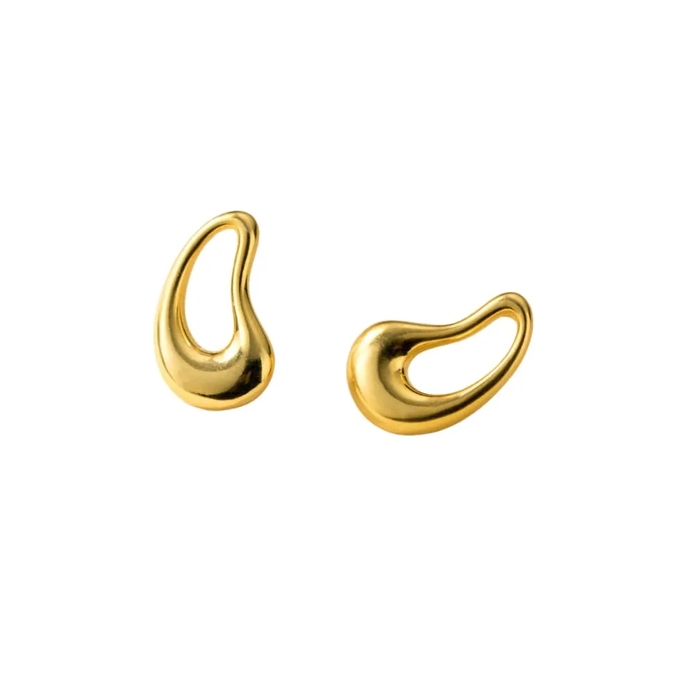 fashion jewelry 925 sterling silver big heavy earrings hollow water drop shaped gold plated stud earrings for women (gold)