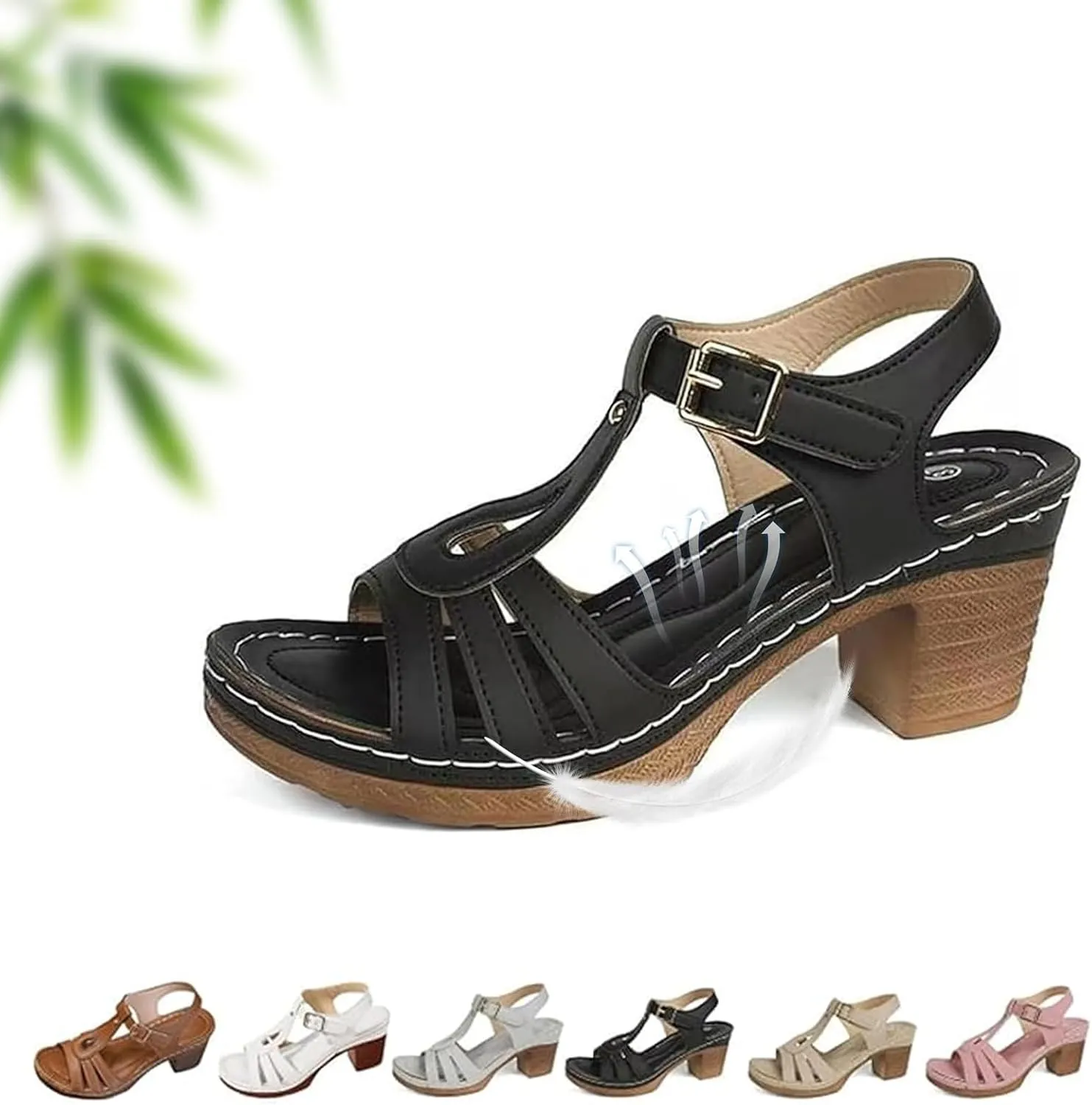 Fashionable Comfortable Orthopedic Platform Chunky Heels Sandals, Summer Adjustable Open Toe Square Toe Comfortable Heeled Sandals Mules for Women Block Flip Flops Heeled Sandal