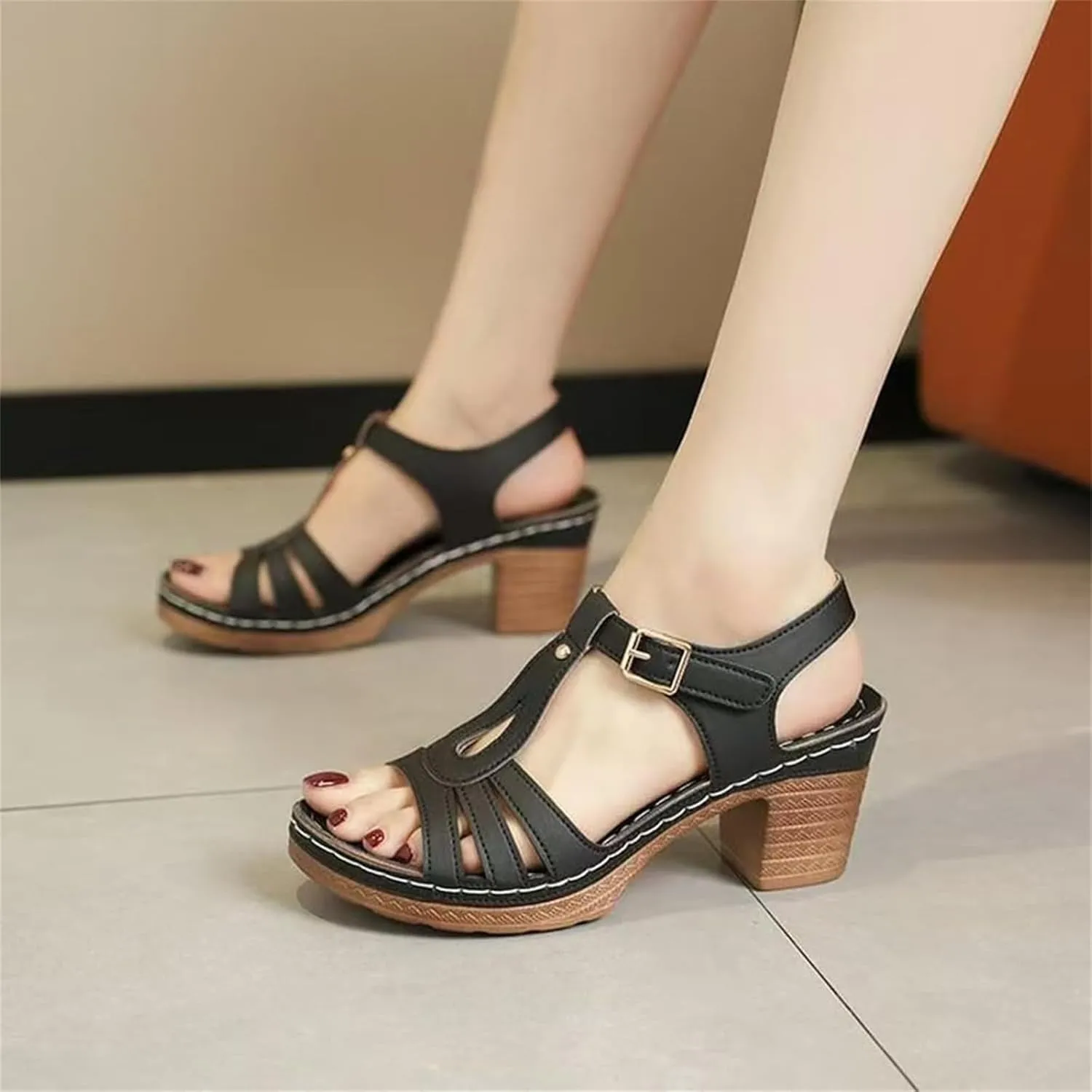 Fashionable Comfortable Orthopedic Platform Chunky Heels Sandals, Summer Adjustable Open Toe Square Toe Comfortable Heeled Sandals Mules for Women Block Flip Flops Heeled Sandal