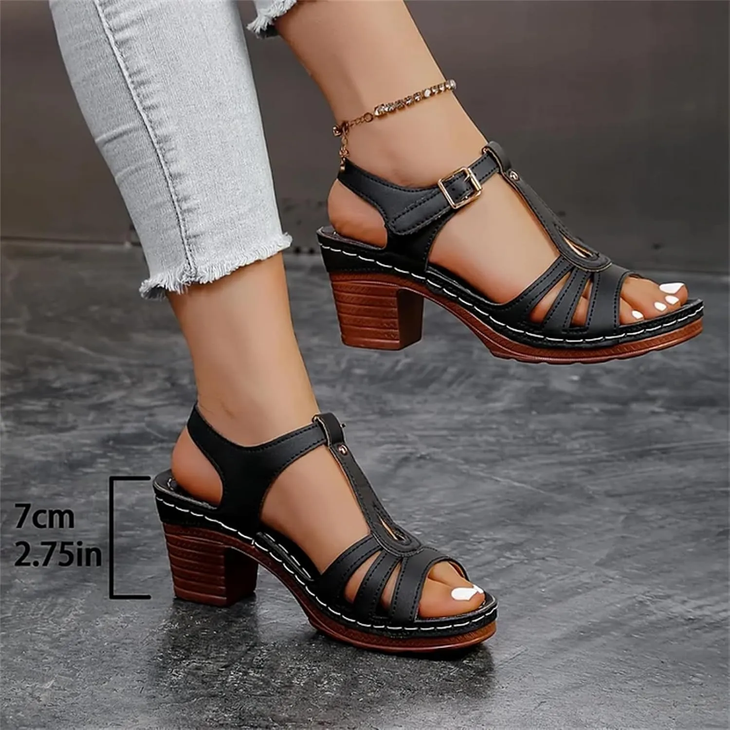 Fashionable Comfortable Orthopedic Platform Chunky Heels Sandals, Summer Adjustable Open Toe Square Toe Comfortable Heeled Sandals Mules for Women Block Flip Flops Heeled Sandal