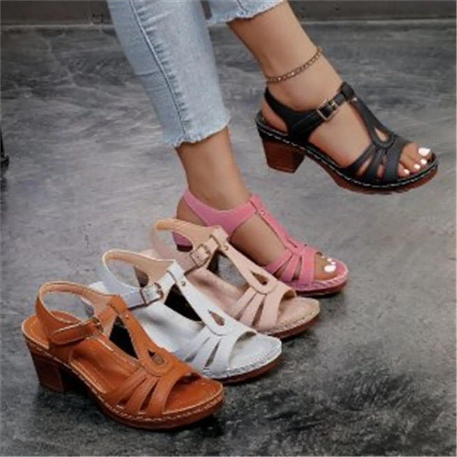 Fashionable Comfortable Orthopedic Platform Chunky Heels Sandals, Summer Adjustable Open Toe Square Toe Comfortable Heeled Sandals Mules for Women Block Flip Flops Heeled Sandal